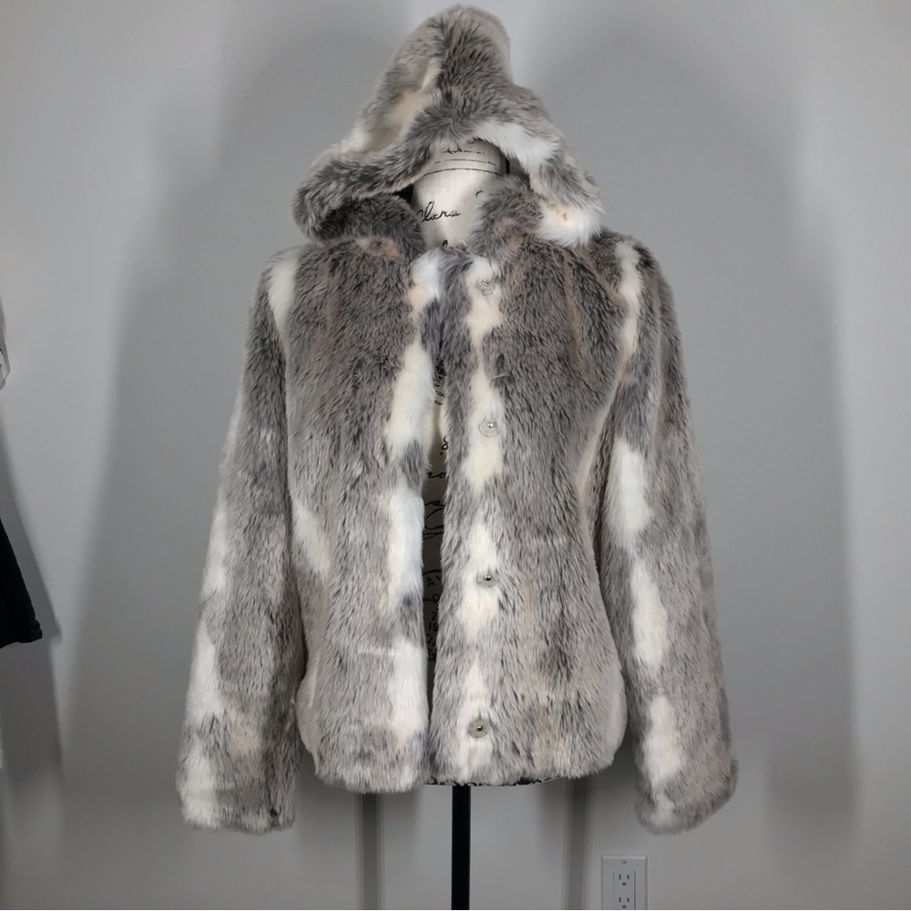 Y2K Aeropostale Faux Fur Button Down Hooded Coat Jacket